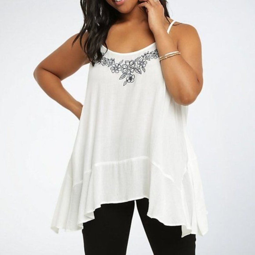 TORRID EMBROIDERED GAUZE SHARKBITE CAMI